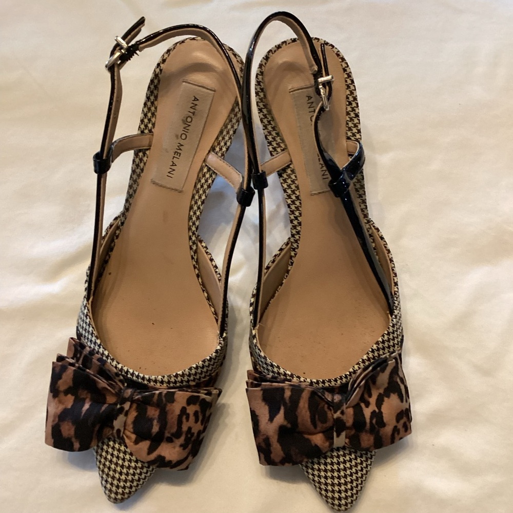 Antonio Melani Women's Houndstooth and Leopard Print Slingbacks